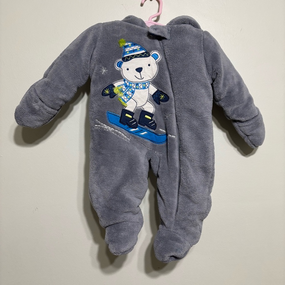 Babies R Us Cozy Gray Bear Snowsuit